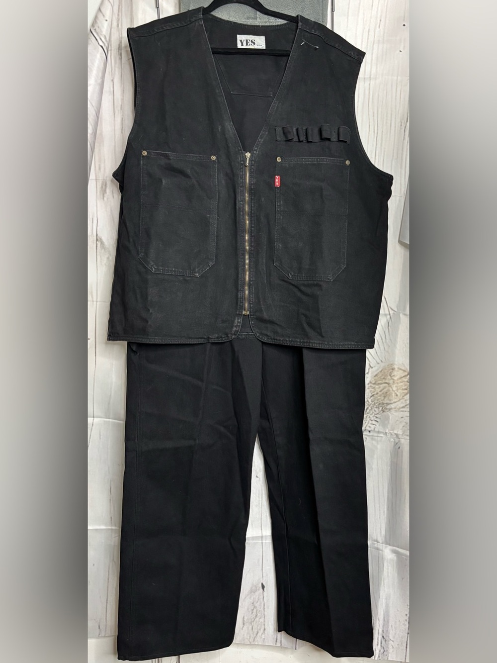 Vintage YES Clothing Co 2-Piece Workwear Set Denim Vest XL Pants 38 Black